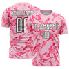 Custom Light Pink Black-Pink Abstract Geometric Pattern Sublimation Soccer Uniform Jersey