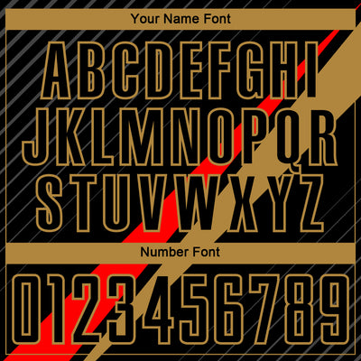 Custom Black Red-Old Gold Diagonal Lines Sublimation Soccer Uniform Jersey