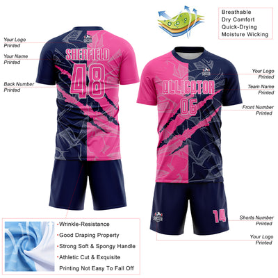 Custom Graffiti Pattern Pink-Navy Scratch Sublimation Soccer Uniform Jersey