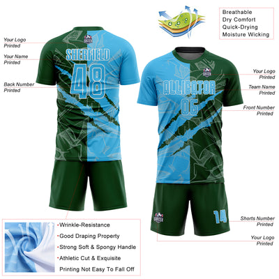 Custom Graffiti Pattern Sky Blue-Green Scratch Sublimation Soccer Uniform Jersey