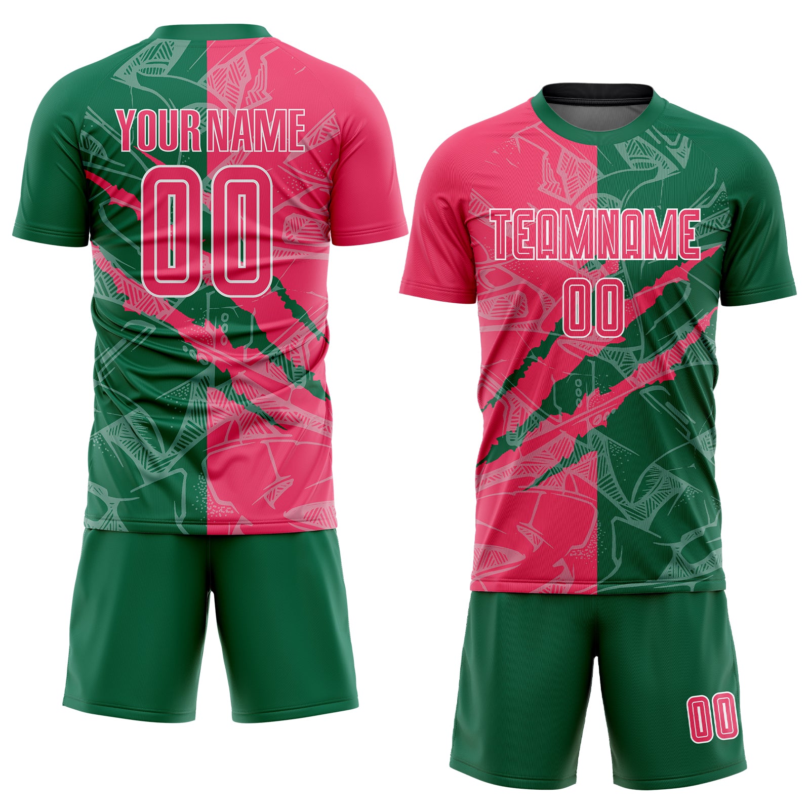 Custom Graffiti Pattern Neon Pink-Kelly Green Scratch Sublimation Soccer Uniform Jersey