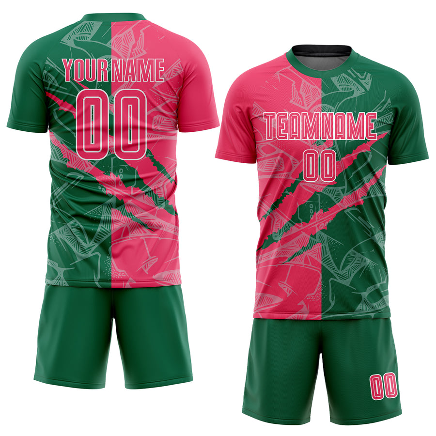 Custom Graffiti Pattern Neon Pink-Kelly Green Scratch Sublimation Soccer Uniform Jersey