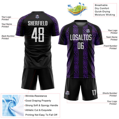 Custom Black White-Purple Abstract Shape Sublimation Soccer Uniform Jersey