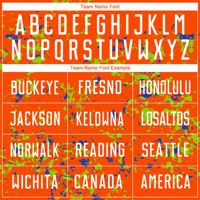 Custom Orange Neon Green-Thunder Blue Abstract Fragment Art Sublimation Soccer Uniform Jersey