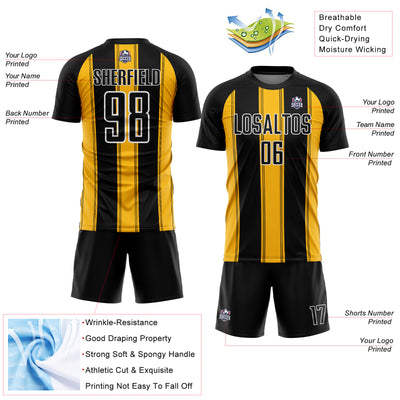 Custom Black Gold-White Line Sublimation Soccer Uniform Jersey