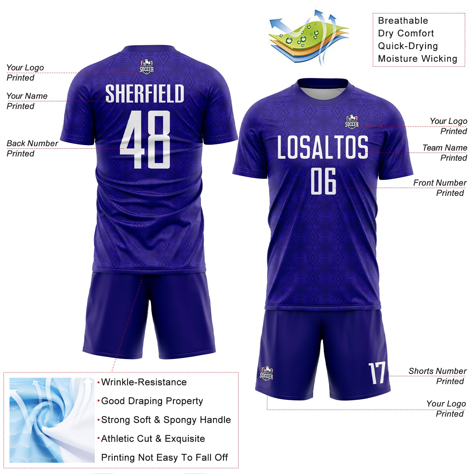 Custom Dark Purple Black Geometric Shapes Sublimation Soccer Uniform Jersey