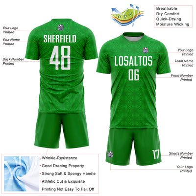Custom Grass Green White Geometric Shapes Sublimation Soccer Uniform Jersey