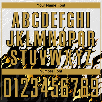 Custom White Old Gold-Black Flame Sublimation Soccer Uniform Jersey