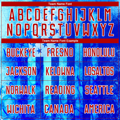 Custom Thunder Blue Red-White American Flag Flame Sublimation Soccer Uniform Jersey