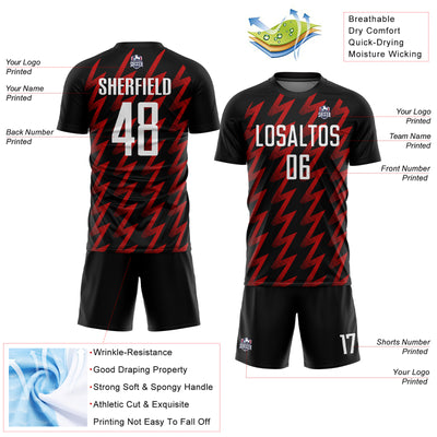 Custom Black White-Red Zigzag Shape Sublimation Soccer Uniform Jersey