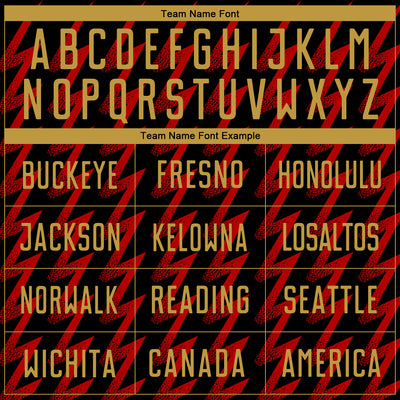 Custom Black Old Gold-Red Zigzag Shape Sublimation Soccer Uniform Jersey