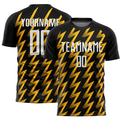 Custom Black White-Gold Zigzag Shape Sublimation Soccer Uniform Jersey