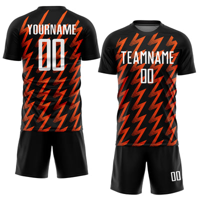 Custom Black White-Orange Zigzag Shape Sublimation Soccer Uniform Jersey