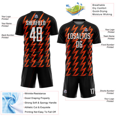 Custom Black White-Orange Zigzag Shape Sublimation Soccer Uniform Jersey