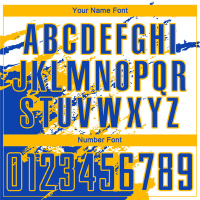 Custom White Thunder Blue-Gold Abstract Fragment Art Splash Sublimation Soccer Uniform Jersey