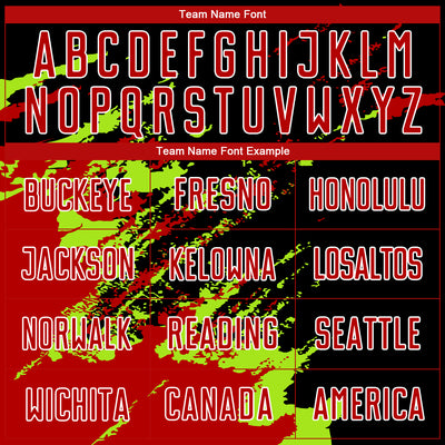 Custom Black Red-Neon Green Abstract Fragment Art Splash Sublimation Soccer Uniform Jersey