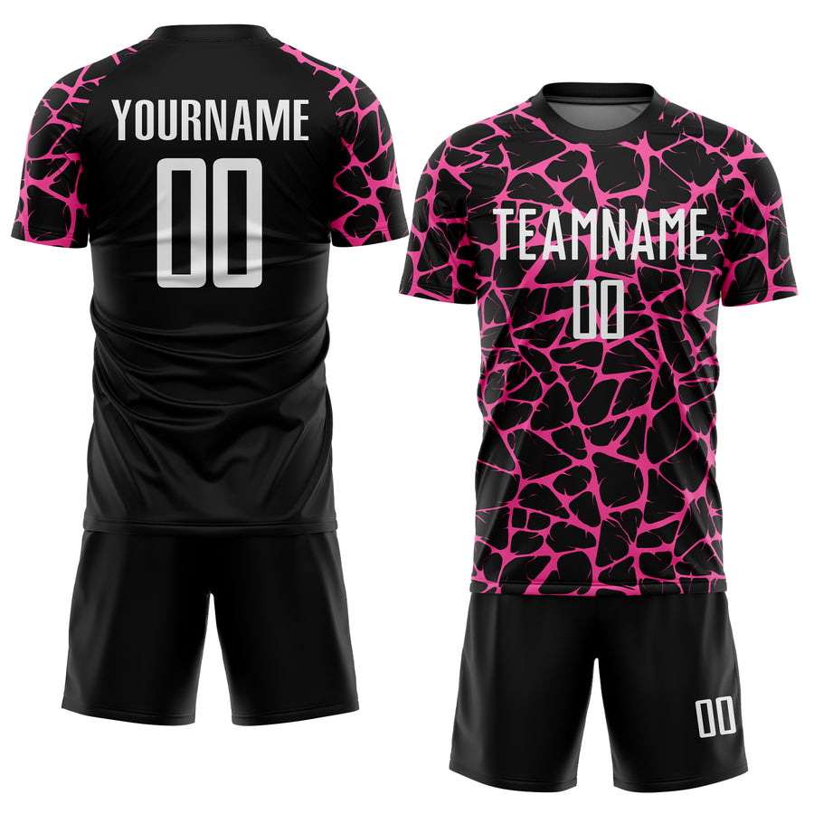 Custom Black White-Pink Abstract Network Splash Sublimation Soccer Uniform Jersey