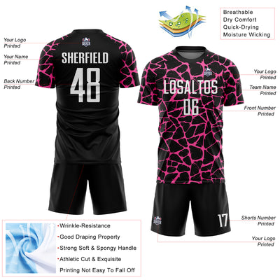 Custom Black White-Pink Abstract Network Splash Sublimation Soccer Uniform Jersey