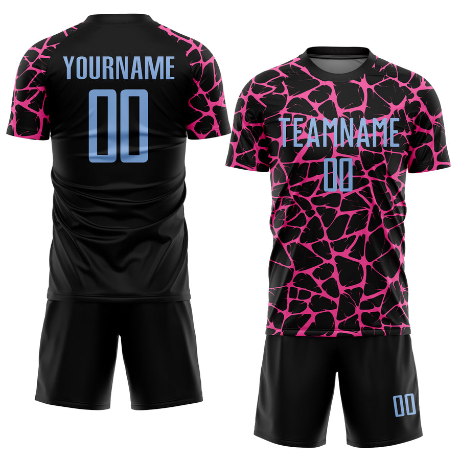 Custom Black Light Blue-Pink Abstract Network Splash Sublimation Soccer Uniform Jersey