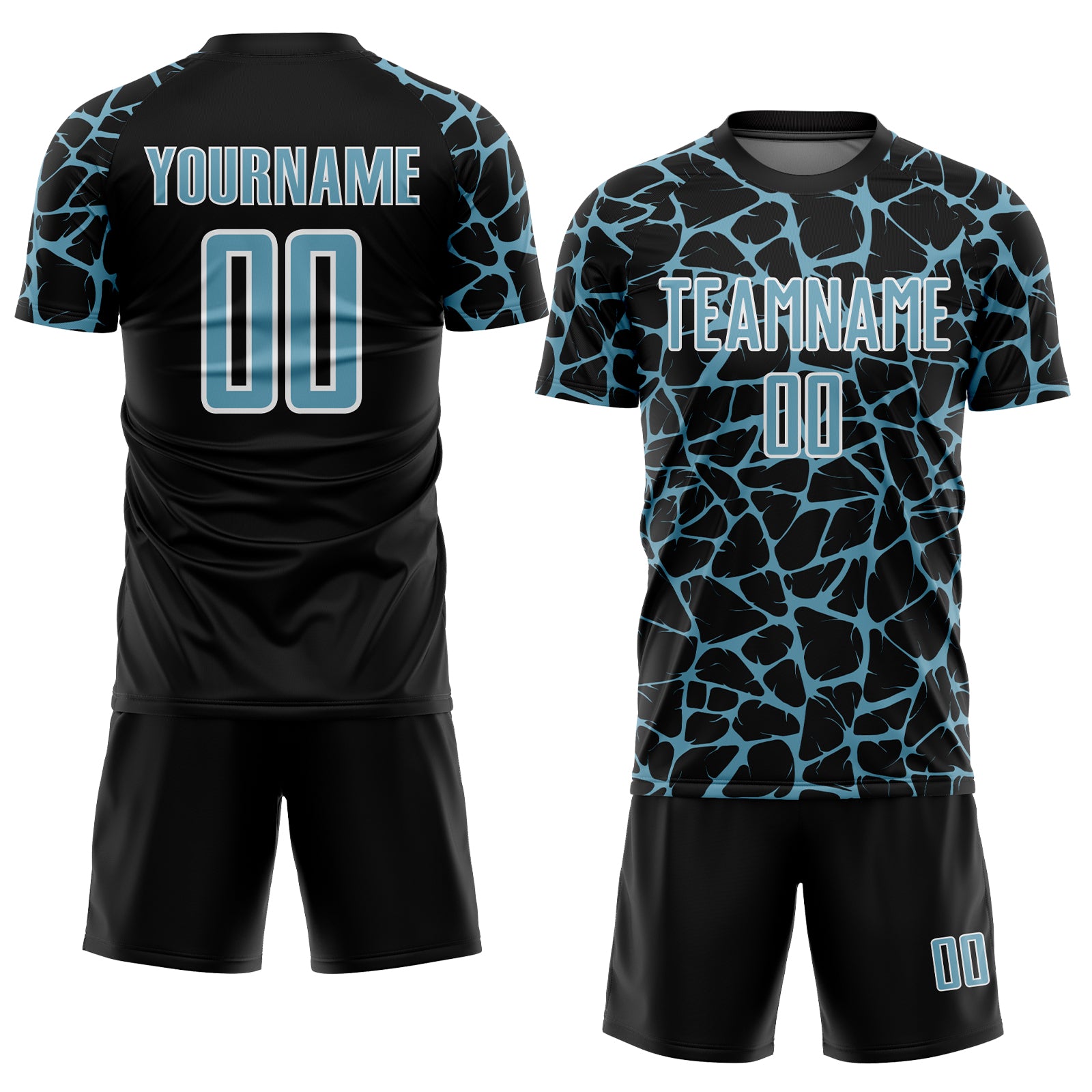 Custom Black Shadow Blue-White Abstract Network Splash Sublimation Soccer Uniform Jersey