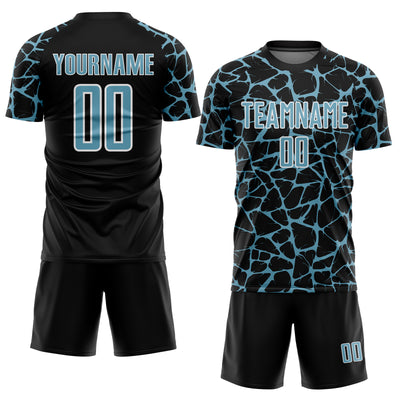 Custom Black Shadow Blue-White Abstract Network Splash Sublimation Soccer Uniform Jersey