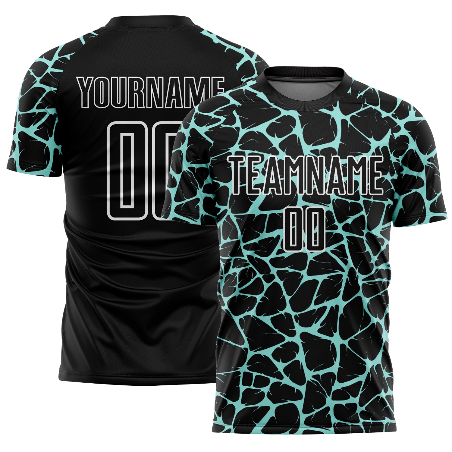 Custom Black Ice Blue-White Abstract Network Splash Sublimation Soccer Uniform Jersey