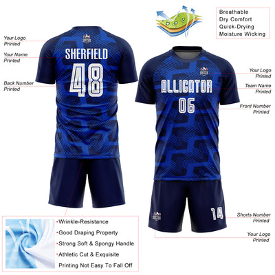 Custom Navy White-Thunder Blue Line Sublimation Soccer Uniform Jersey