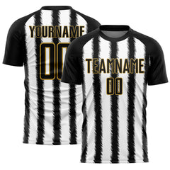 Custom Black White-Old Gold Line Sublimation Soccer Uniform Jersey