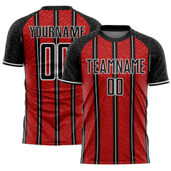 Custom Black Red-White Line Sublimation Soccer Uniform Jersey