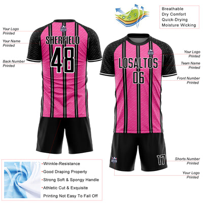 Custom Black Pink-White Line Sublimation Soccer Uniform Jersey