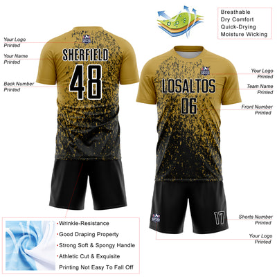Custom Old Gold Black-White Abstract Fragment Art Sublimation Soccer Uniform Jersey