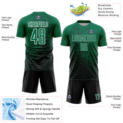 Custom Kelly Green Black-White Abstract Fragment Art Sublimation Soccer Uniform Jersey