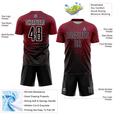Custom Crimson Black-White Abstract Fragment Art Sublimation Soccer Uniform Jersey