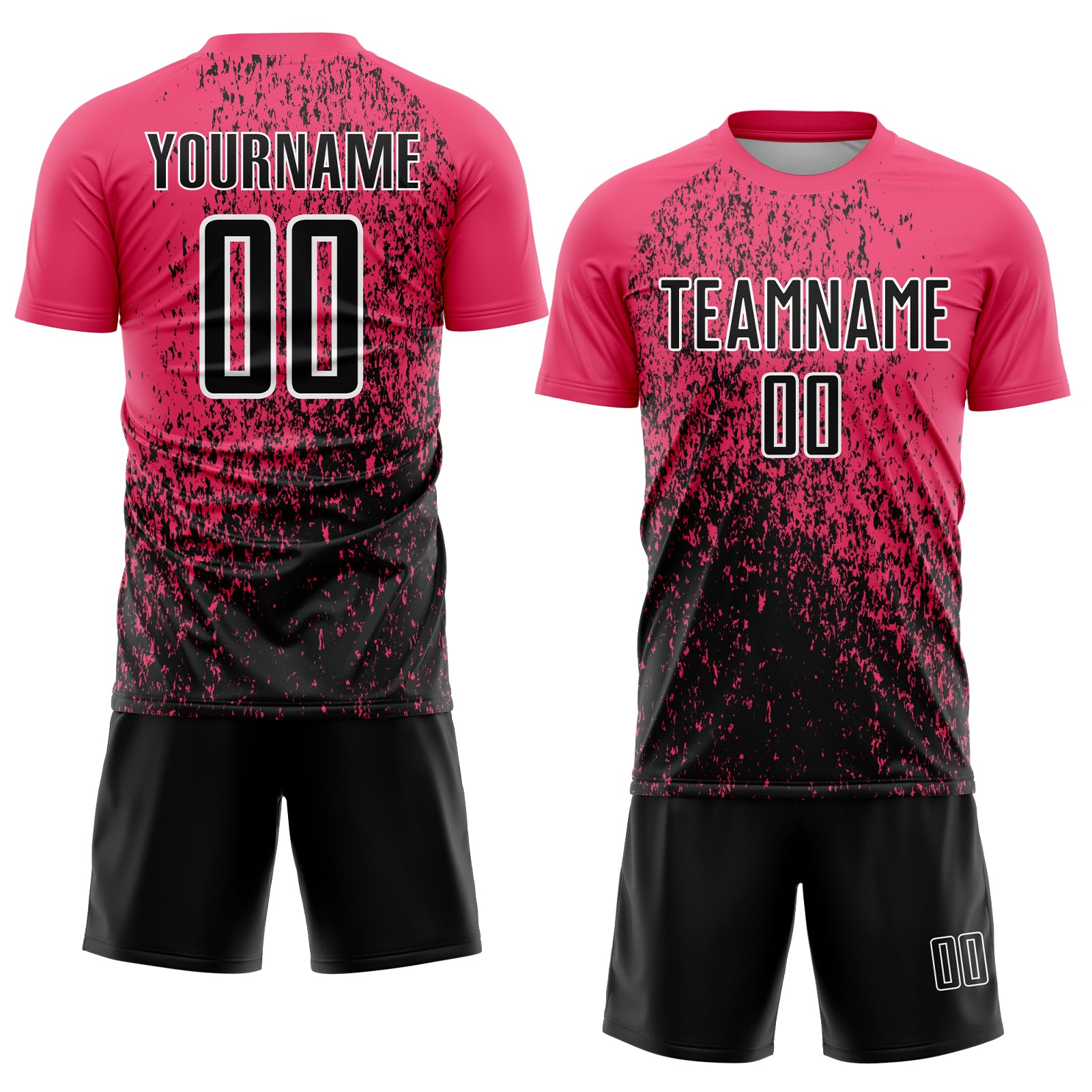 Custom Neon Pink Black-White Abstract Fragment Art Sublimation Soccer Uniform Jersey