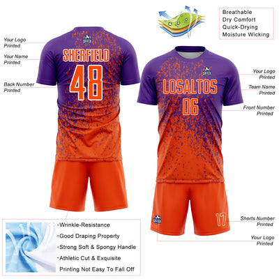 Custom Purple Orange-White Abstract Fragment Art Sublimation Soccer Uniform Jersey