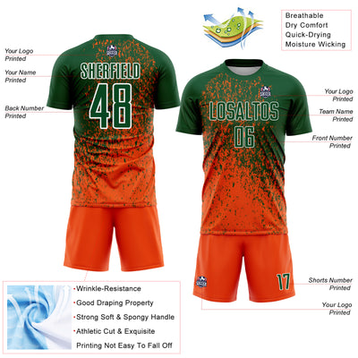 Custom Green Orange-White Abstract Fragment Art Sublimation Soccer Uniform Jersey