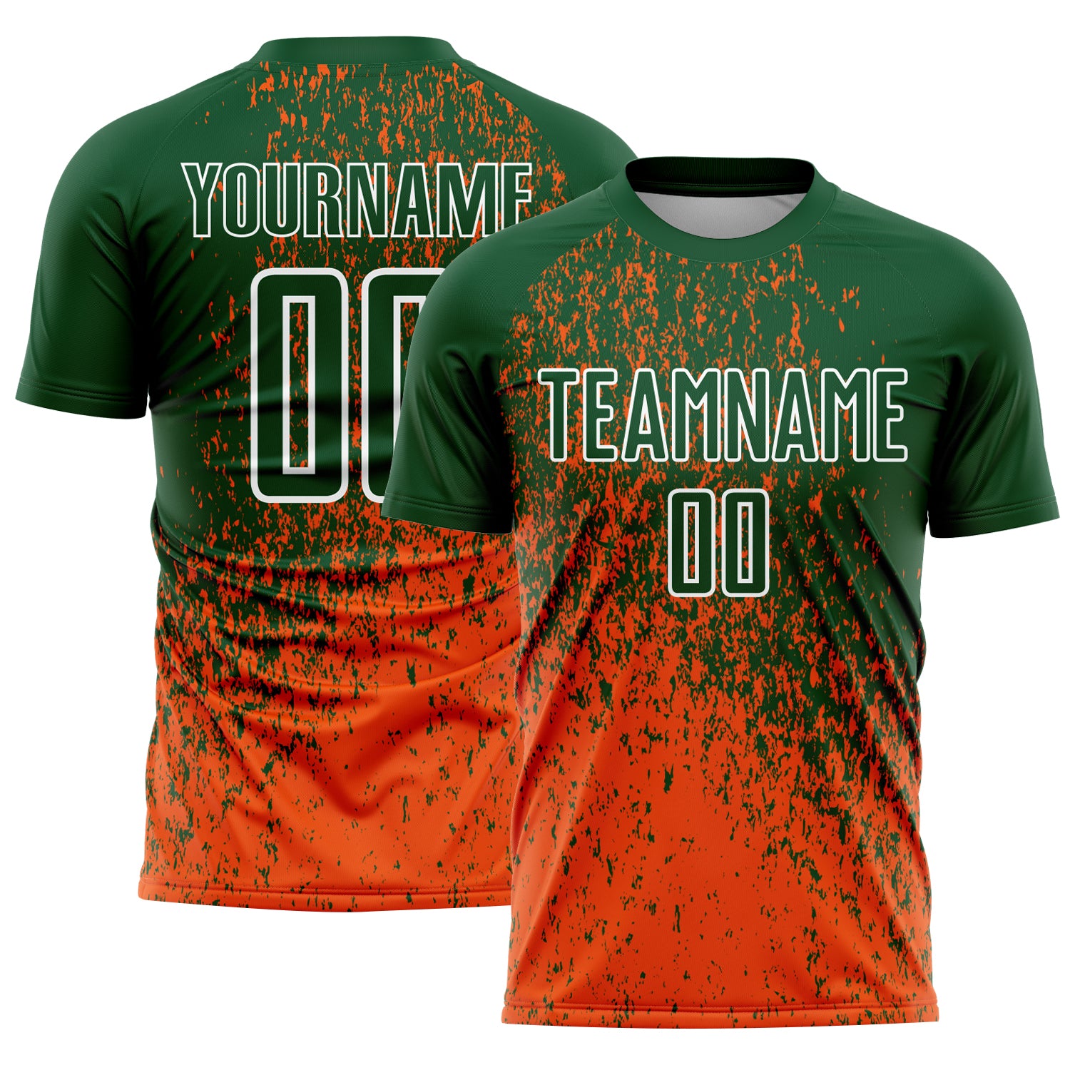 Custom Green Soccer Uniform Jersey Orange-White Abstract Fragment