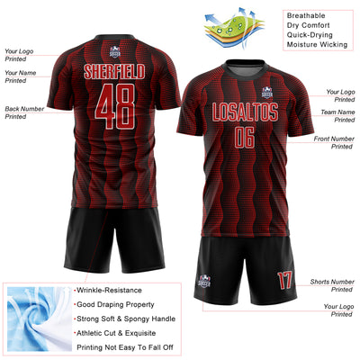 Custom Black Red-White Geometric Shape Sublimation Soccer Uniform Jersey
