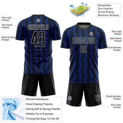 Custom Black Thunder Blue-White Geometric Shape Sublimation Soccer Uniform Jersey