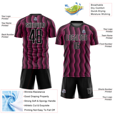 Custom Black Pink-White Geometric Shape Sublimation Soccer Uniform Jersey