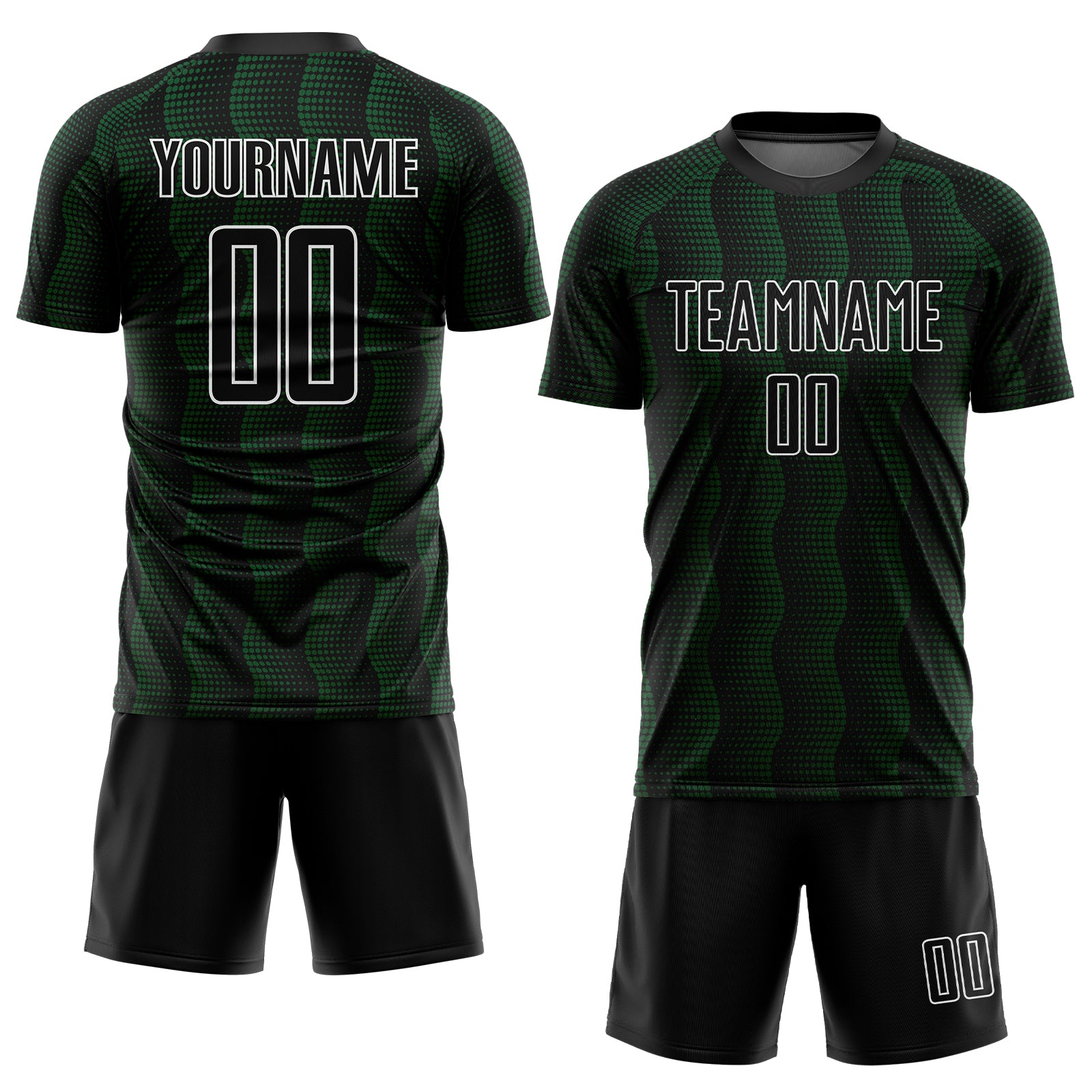 Custom Black Green-White Geometric Shape Sublimation Soccer Uniform Jersey