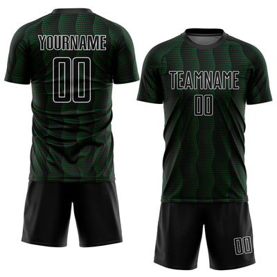 Custom Black Green-White Geometric Shape Sublimation Soccer Uniform Jersey