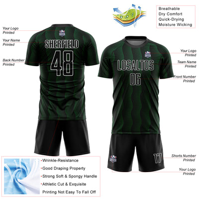 Custom Black Green-White Geometric Shape Sublimation Soccer Uniform Jersey