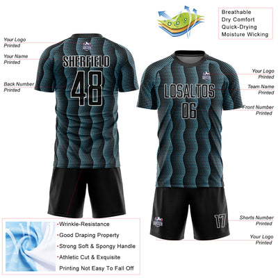 Custom Black Shadow Blue-White Geometric Shape Sublimation Soccer Uniform Jersey