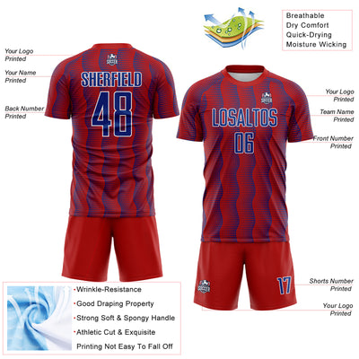 Custom Red Royal-White Geometric Shape Sublimation Soccer Uniform Jersey