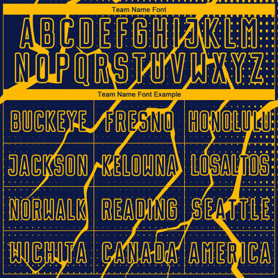 Custom Navy Yellow Lightning Sublimation Soccer Uniform Jersey