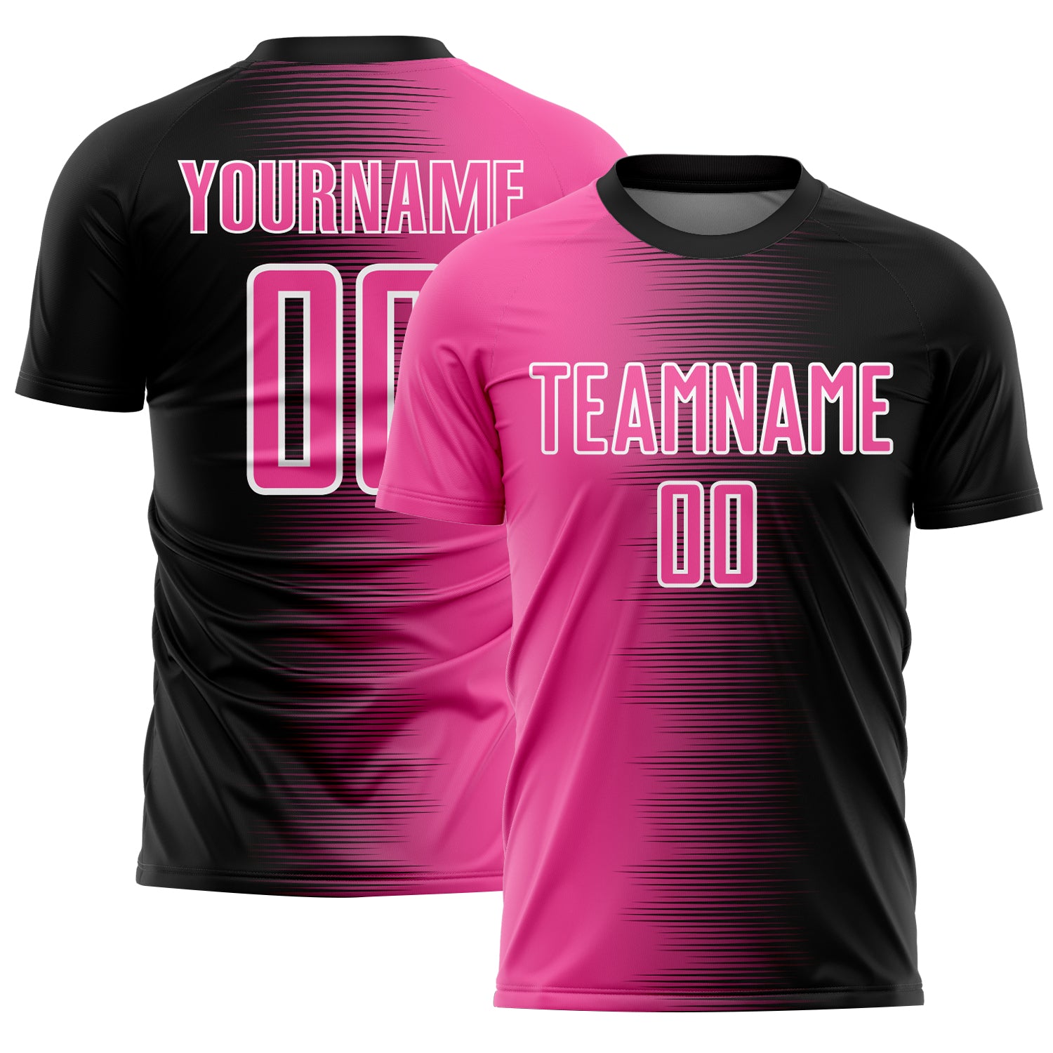 Custom Black Pink-White Gradient Line Sublimation Soccer Uniform Jersey