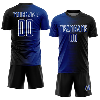Custom Black Royal-White Gradient Line Sublimation Soccer Uniform Jersey