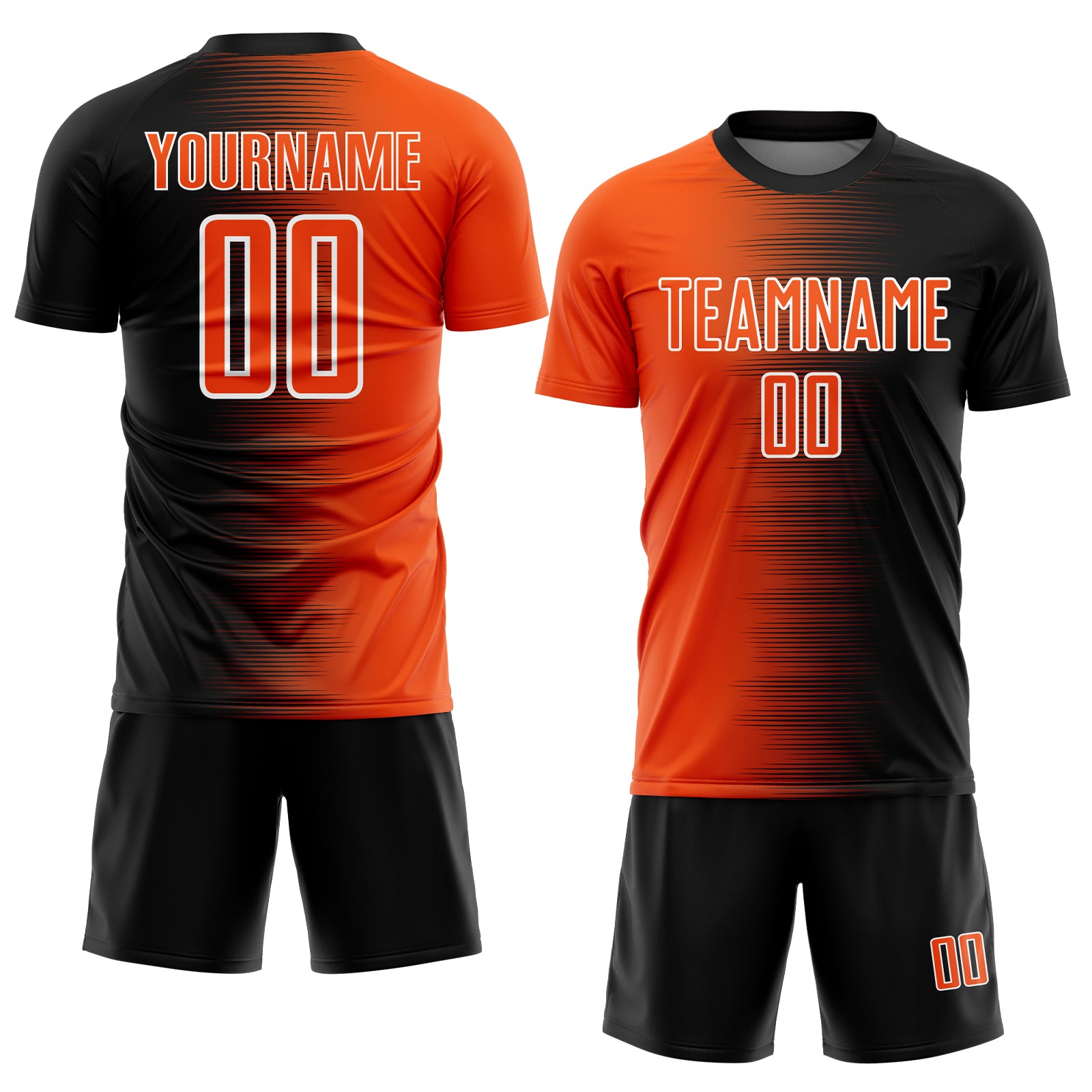 Custom Black Orange-White Gradient Line Sublimation Soccer Uniform Jersey