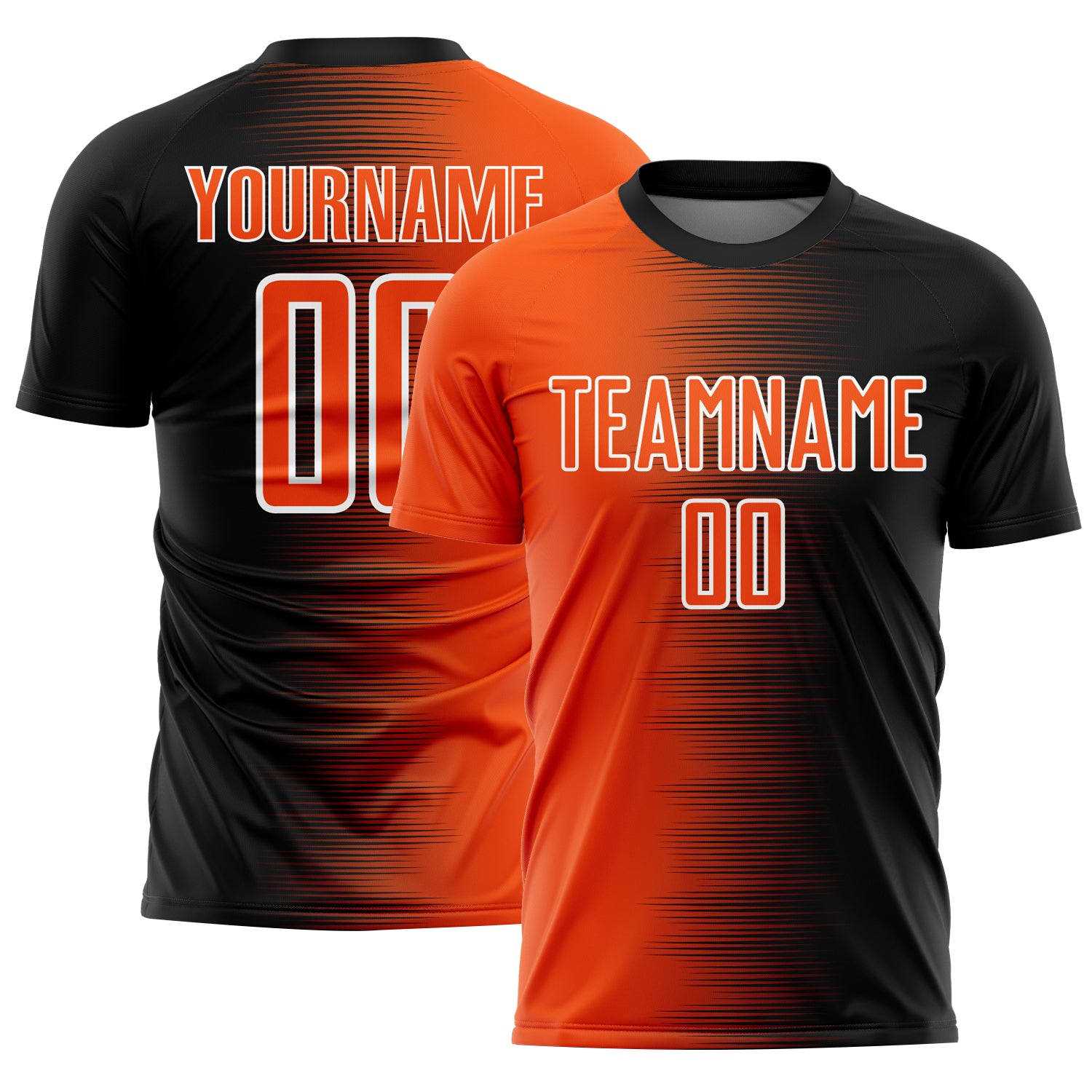 Custom Black Orange-White Gradient Line Sublimation Soccer Uniform Jersey